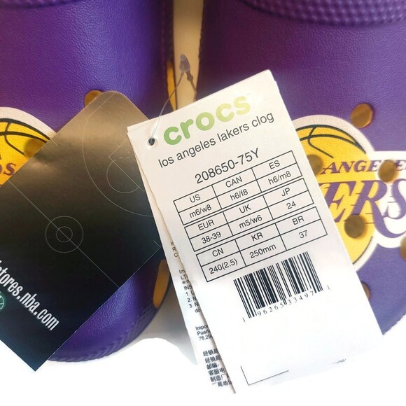 CROCS Mens 6 Womens 8 Slip On Clogs Los Angeles Lakers Sandals Shoes Purple Gold main image 6